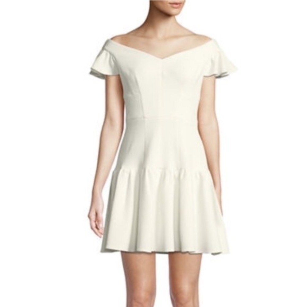 Rebecca Taylor Ivory Off The Shoulder Stretch Texture Fit & Flare Dress 6